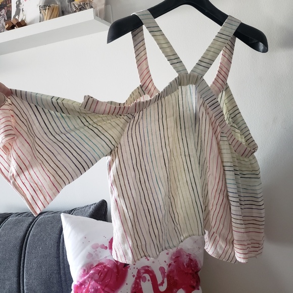 Striped Cold Shoulder Linen Top - Picture 6 of 8